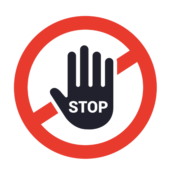 A red stop sign with a raised hand